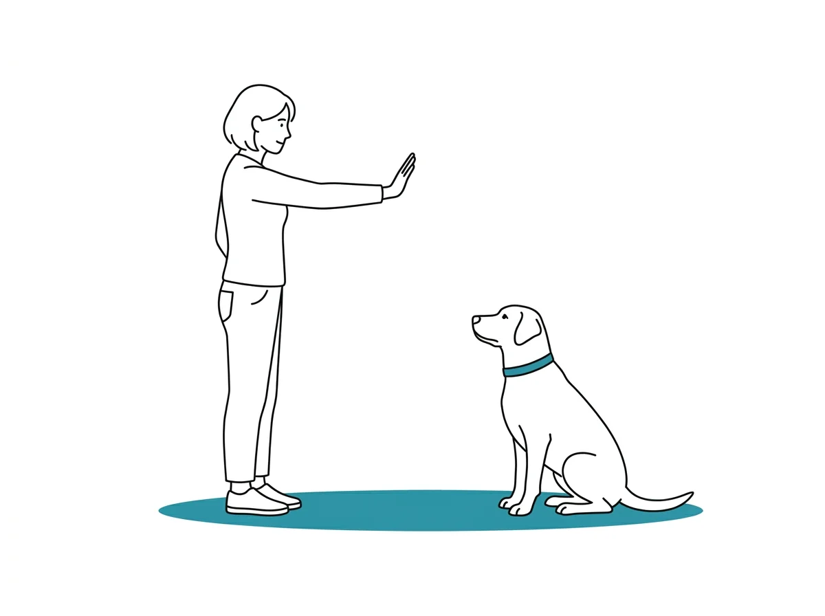Illustrazione comandi base cane: seduto e resta durante l'addestramento