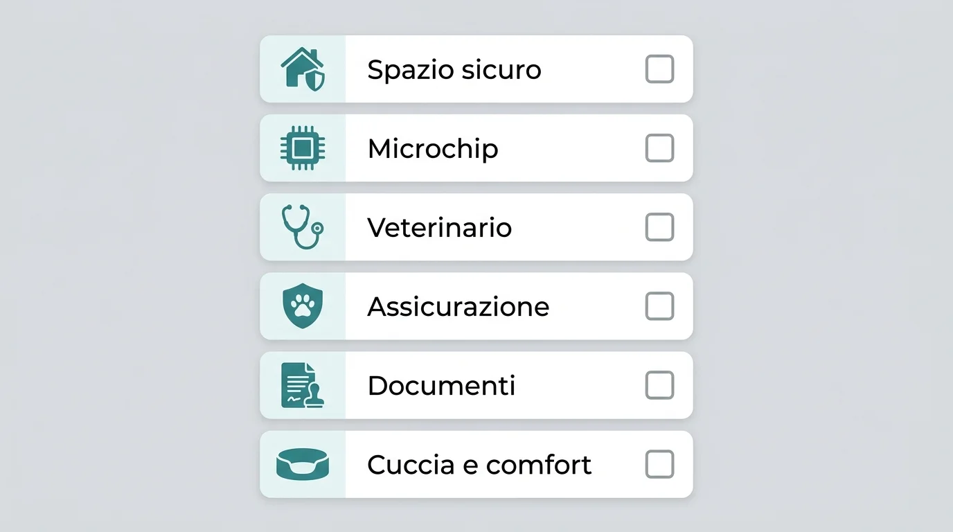 Infografica checklist per allevare un cane: sicurezza casa, salute e documenti