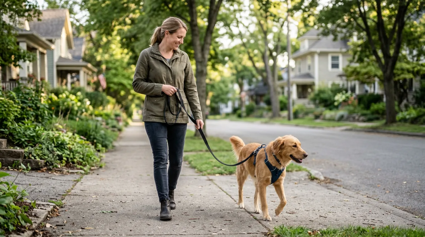 Cane al guinzaglio: passeggiata con tensione ridotta e guida educativa del proprietario