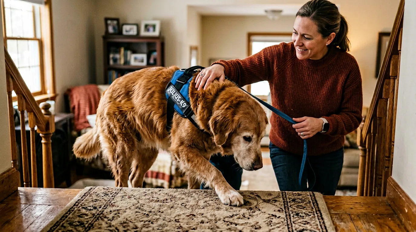 Cane con displasia o artrite: movimento attento su scale e supporti