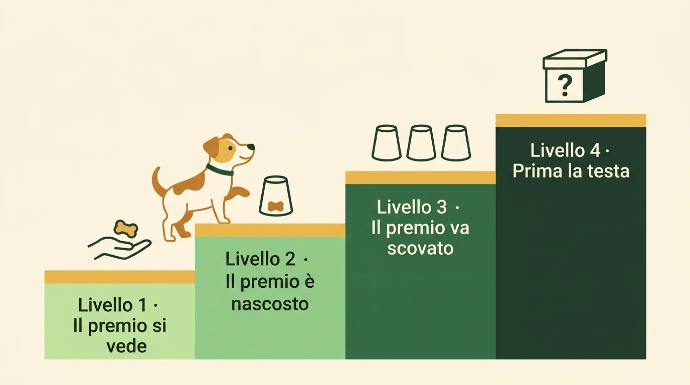 Infografica: i quattro livelli dei giochi di attivazione mentale per cani
