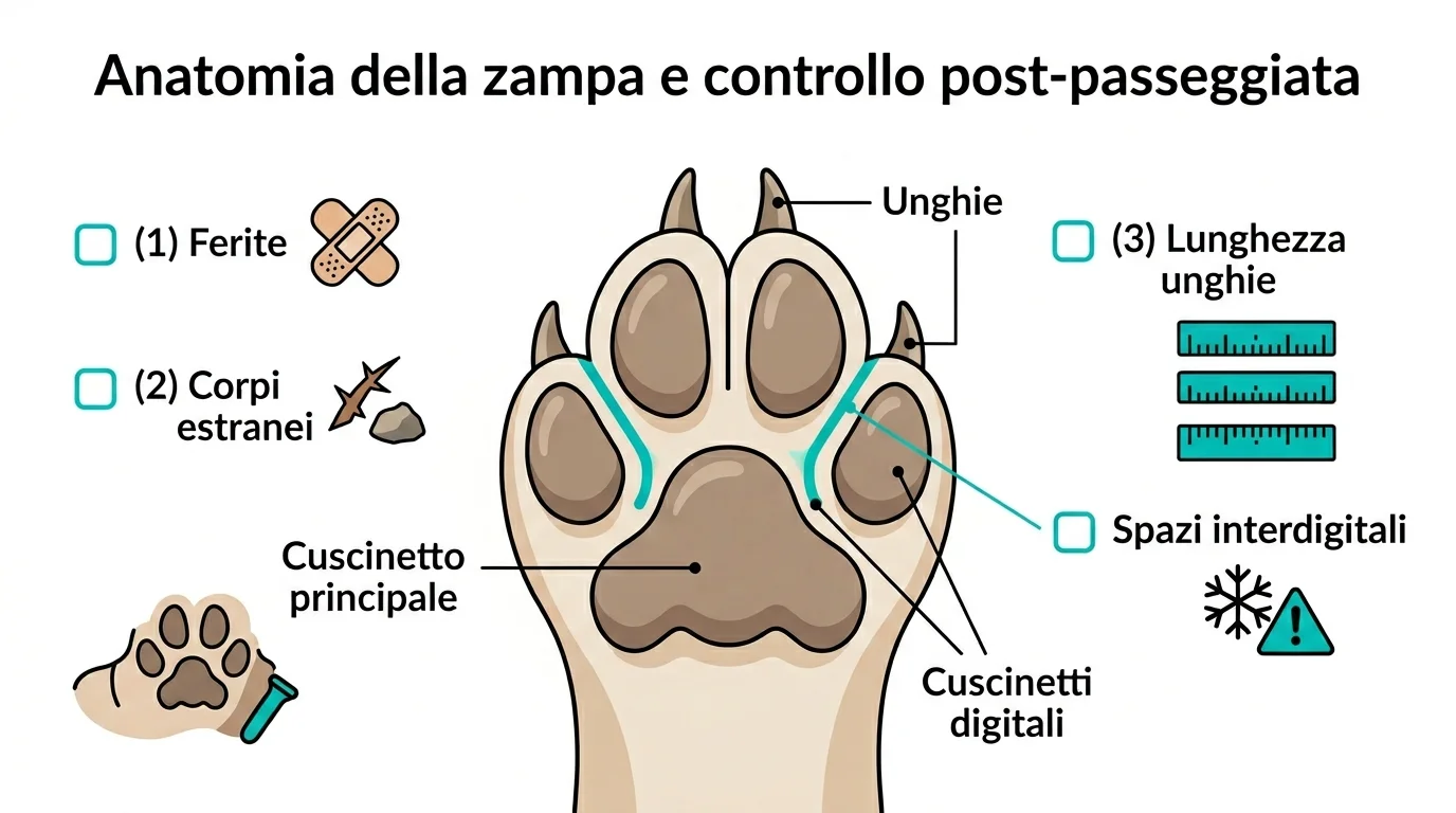 Infografica anatomia zampa del cane e controllo dopo le uscite