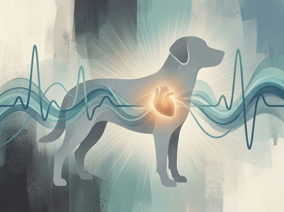 Illustrazione monitoraggio cardiaco del cane (concetto educativo, non diagnostico)