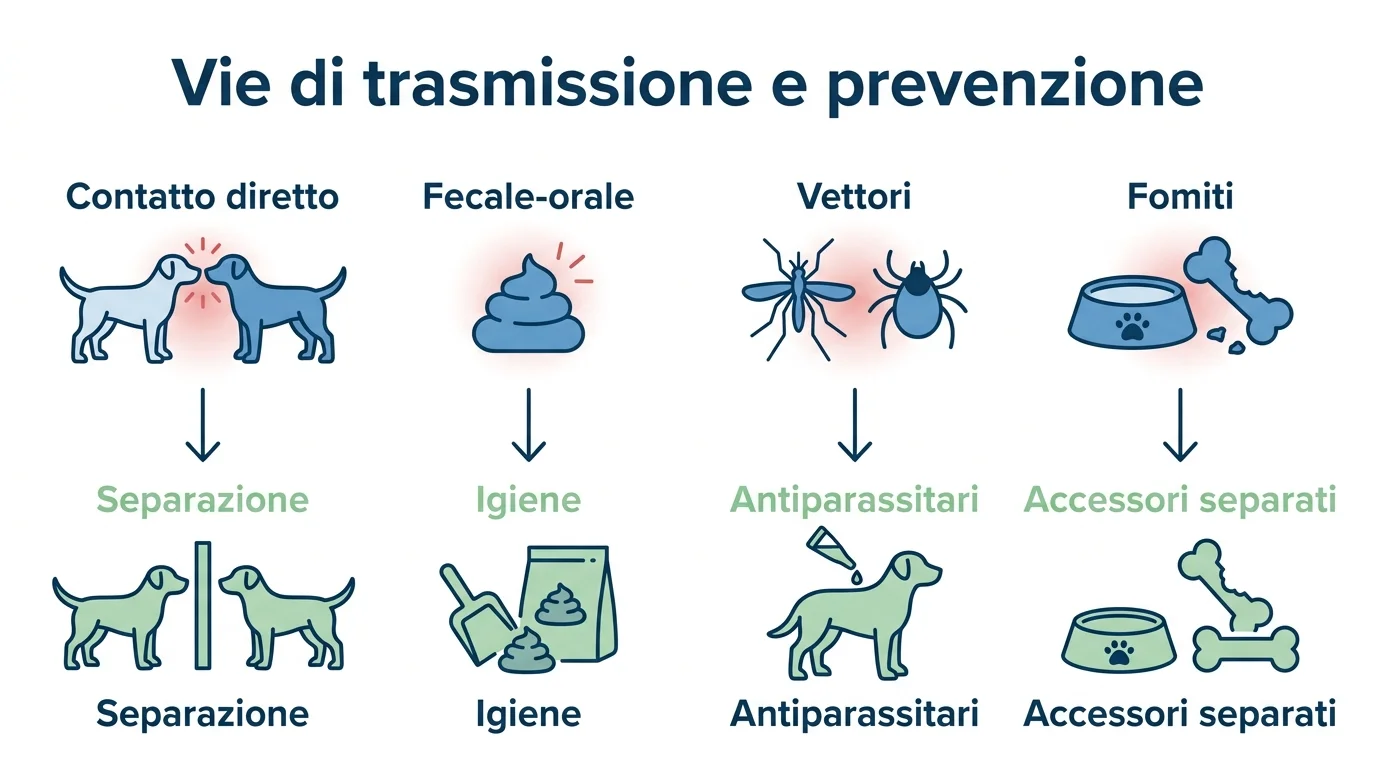 Infografica trasmissione malattie infettive nel cane e misure preventive