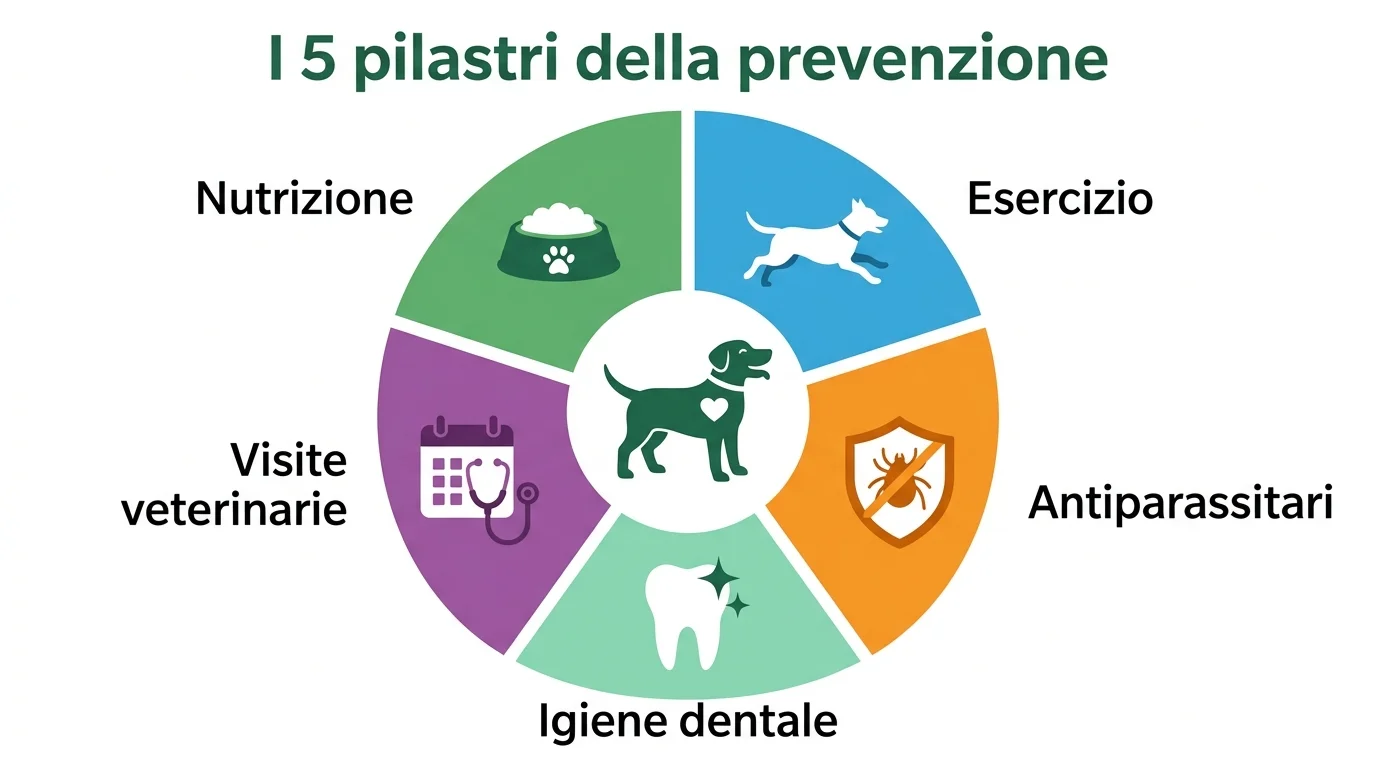 Infografica prevenzione salute cane: pilastri del benessere quotidiano