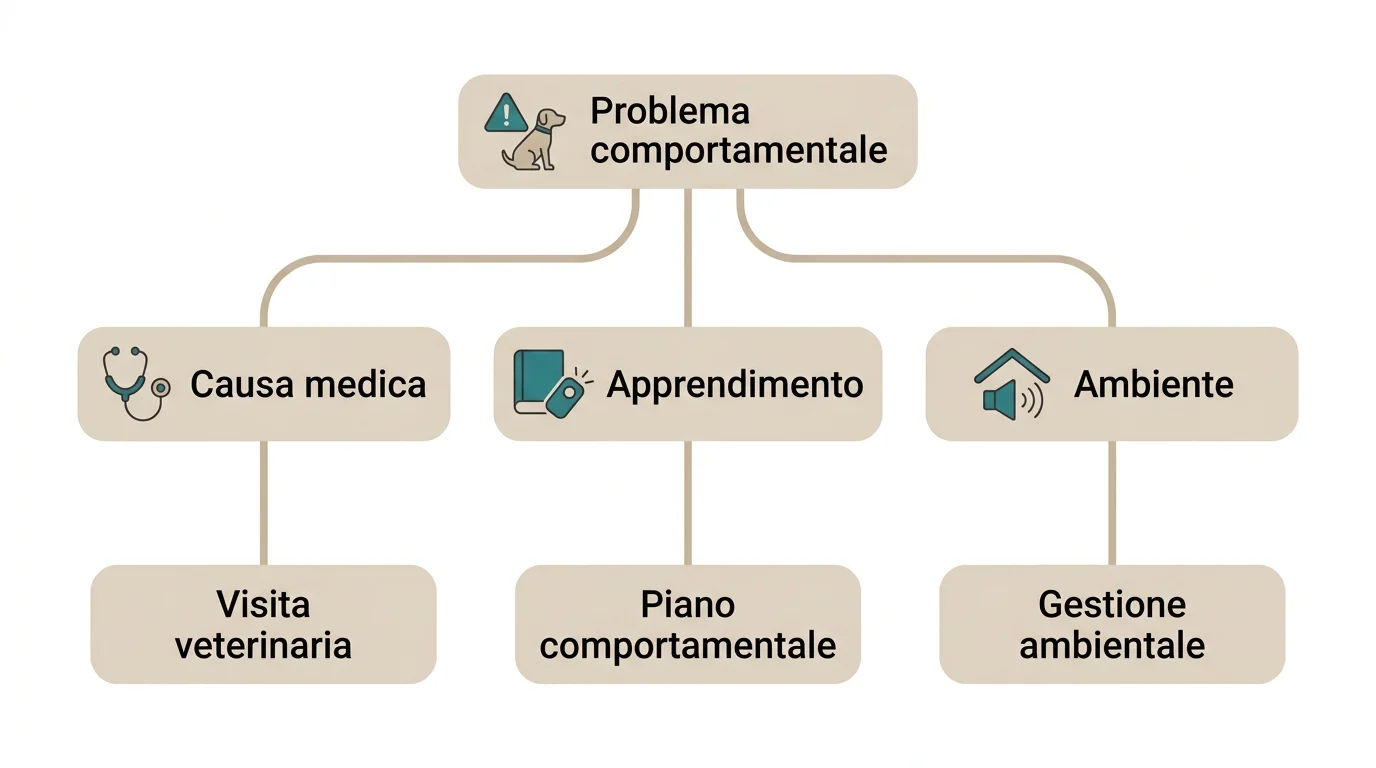 Infografica problemi comportamentali nel cane: cause e percorsi di intervento