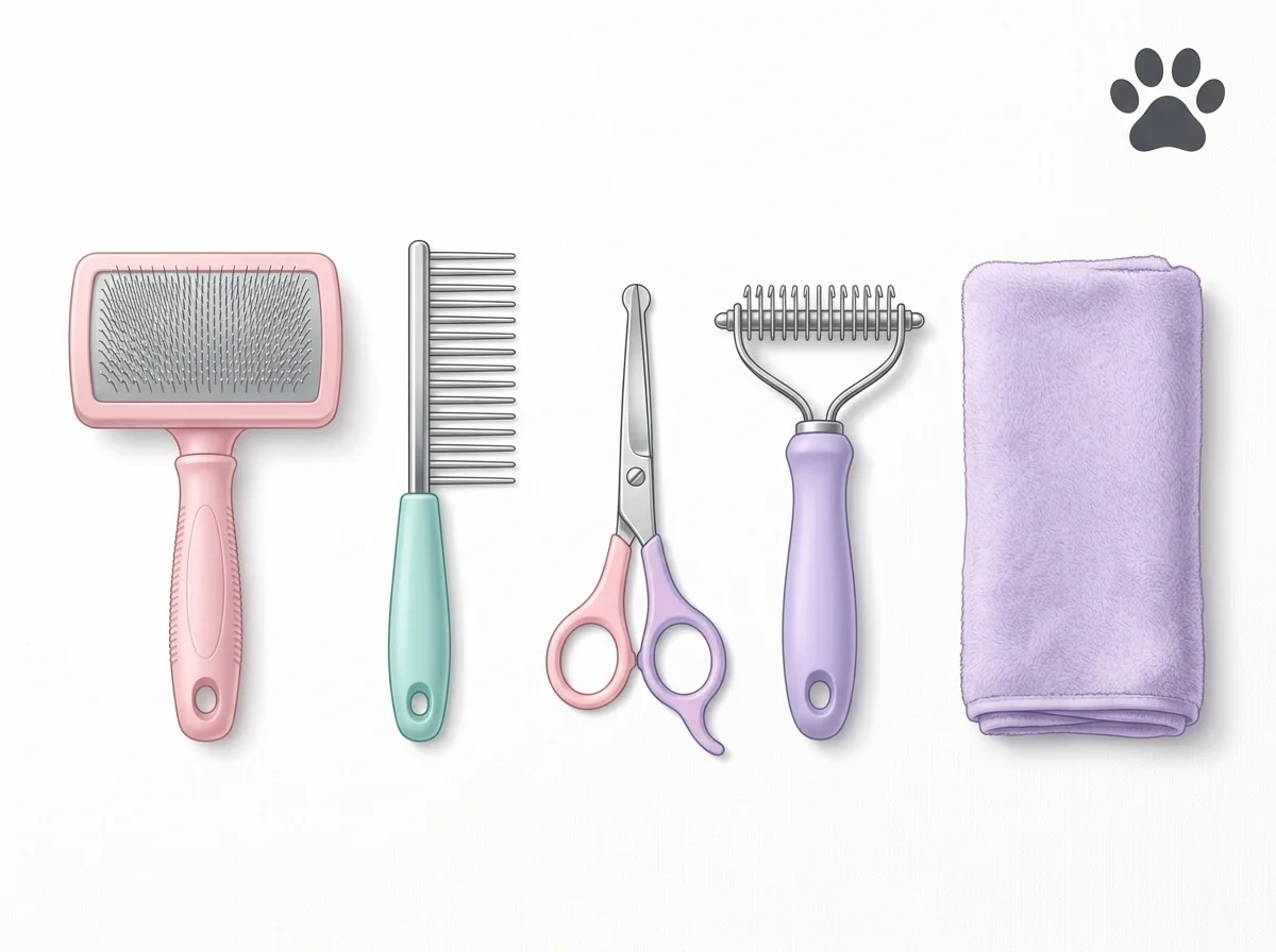 Illustrazione strumenti per la toelettatura del cane a casa