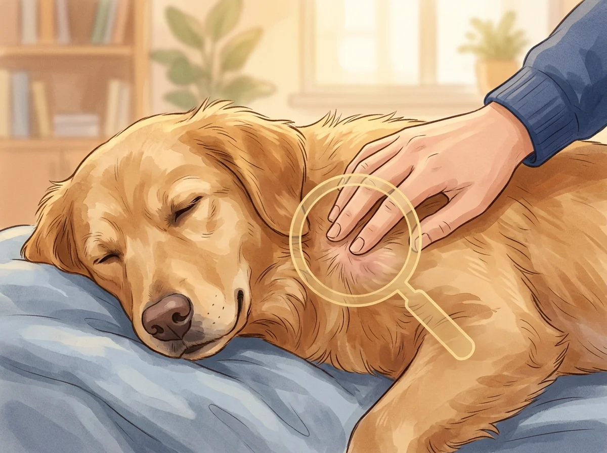 Illustrazione controllo cutaneo del cane per individuare noduli sospetti