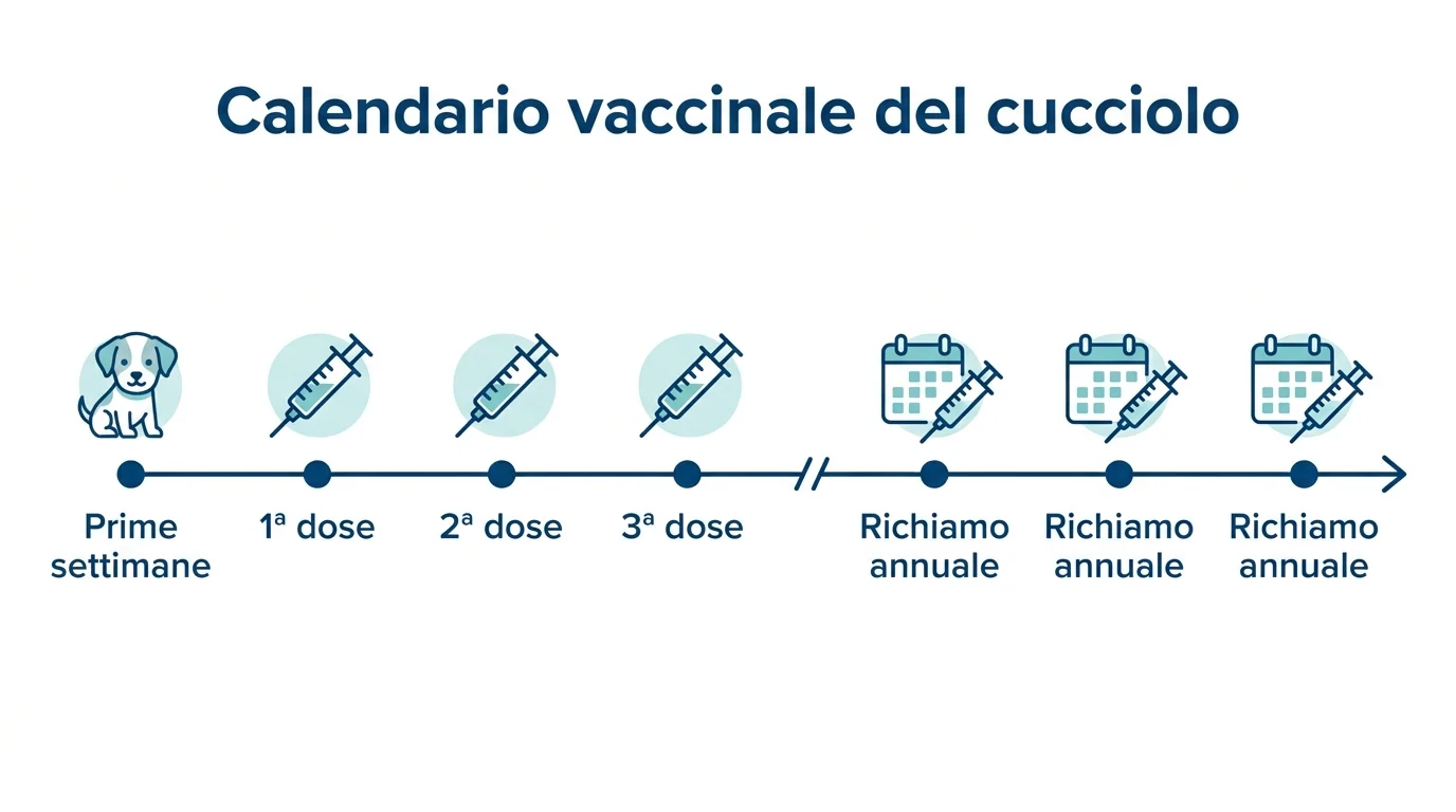 Infografica calendario vaccinazioni cane: cucciolo e richiami nel tempo