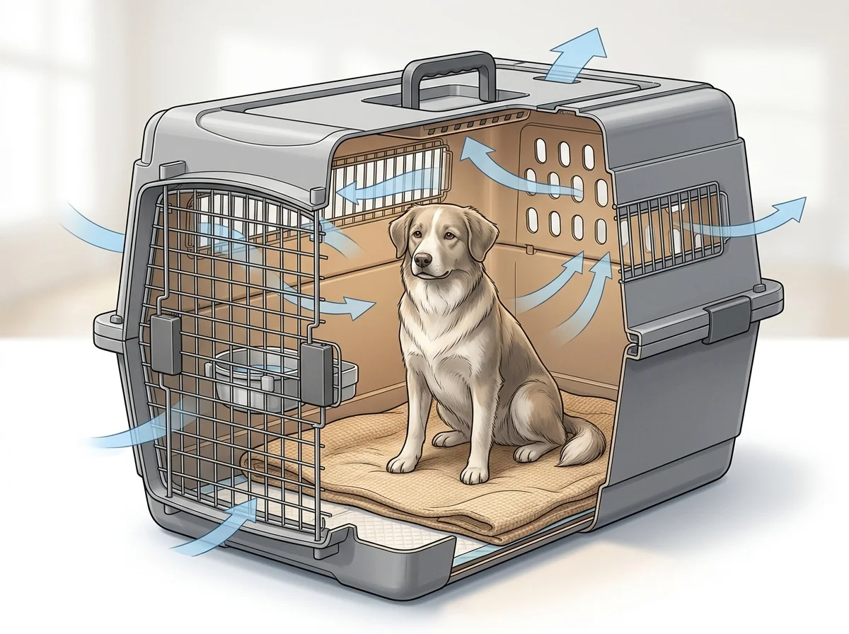 Illustrazione allestimento trasportino aereo per il benessere del cane