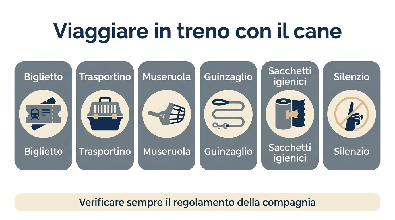 Infografica viaggiare in treno con il cane: documenti e buone pratiche